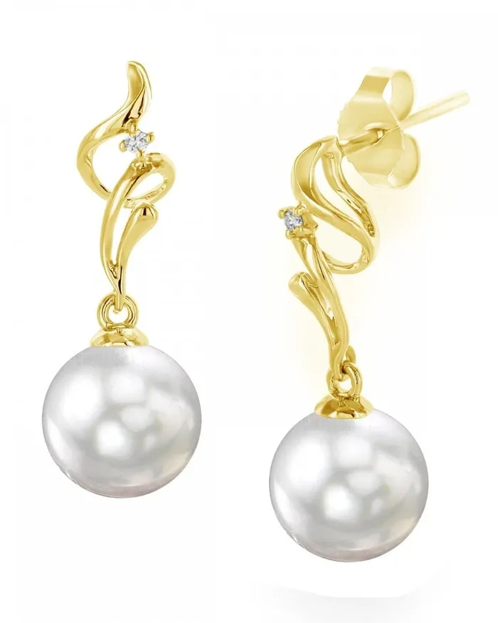 SPT Earrings White South Sea Pearl Diamond Aria Dangle Earrings