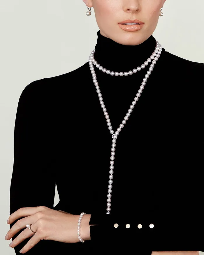 SPT Necklaces White Freshwater Pearl Adjustable lariat YShape 51 Inch Rope Length Necklace AAAA Quality