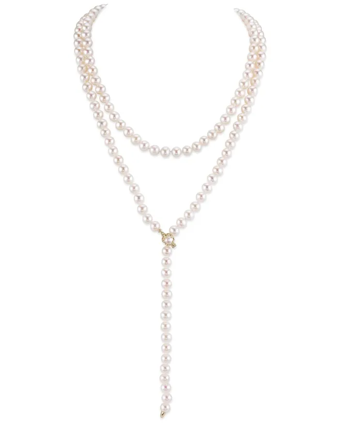 SPT Necklaces White Freshwater Pearl Adjustable lariat YShape 51 Inch Rope Length Necklace AAAA Quality