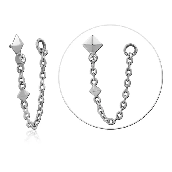 Tulsa Body Jewelry Earrings 16g Pyramid Stud w Chain Loop