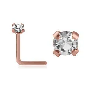 Tulsa Body Jewelry Earrings Prong CZ Rose Gold LBend Nose Stud