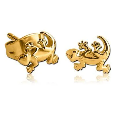 Tulsa Body Jewelry Earrings Salamander Gold Stud Earrings