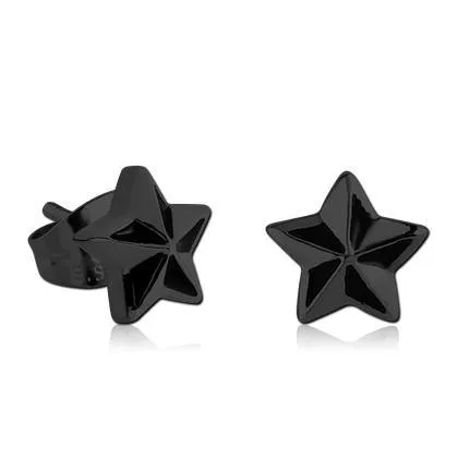 Tulsa Body Jewelry Nautical Star Black Stud Earrings Earrings