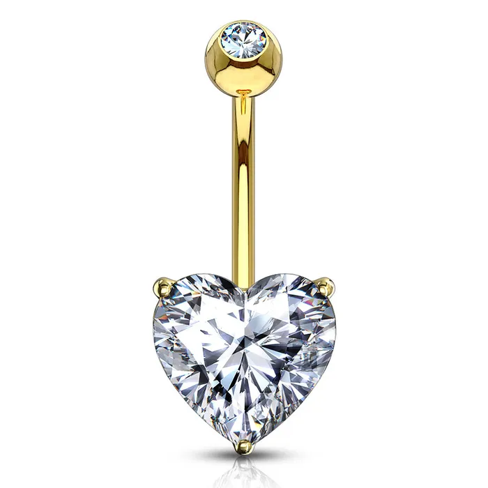 Tulsa Body Jewelry Necklaces Heart CZ Yellow 14k Gold Belly Barbell