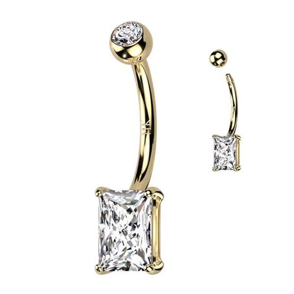 Tulsa Body Jewelry PreStyled Sets CZ Baguette Yellow 14k Gold Belly Barbell