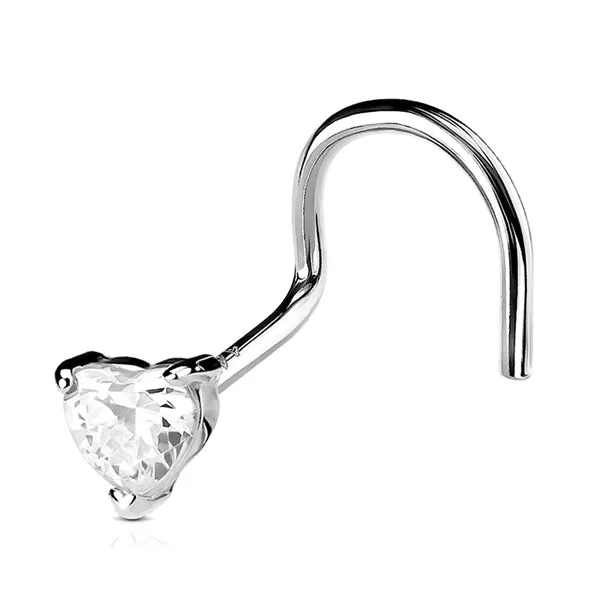 Tulsa Body Jewelry Rings Heart CZ White 14k Gold Nostril Screw