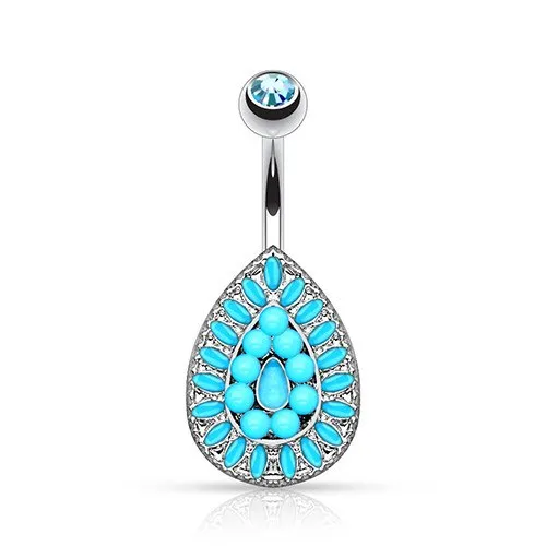 Turquoise Beaded Teardrop Belly Ring Tulsa Body Jewelry Rings