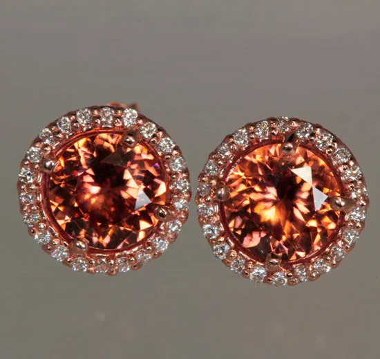 vendorunknown 14K Rose Gold Imperial Zircon Halo Earrings 438 Carats Earrings vendorunknown 14K Rose Gold Imperial Zircon Halo Earrings 438 Carats Earrings