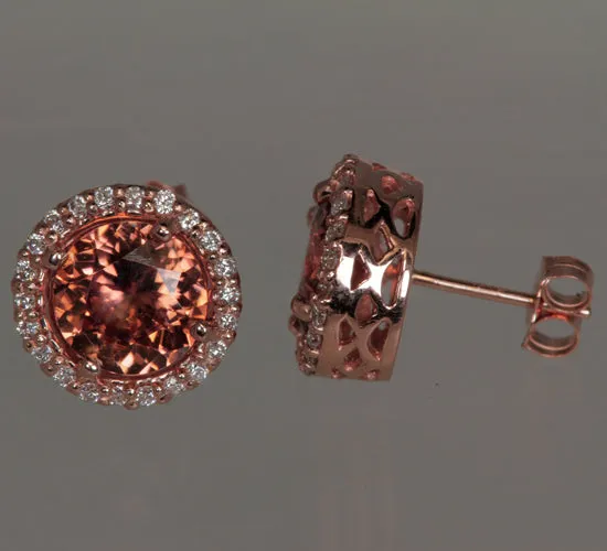 vendorunknown 14K Rose Gold Imperial Zircon Halo Earrings 438 Carats Earrings