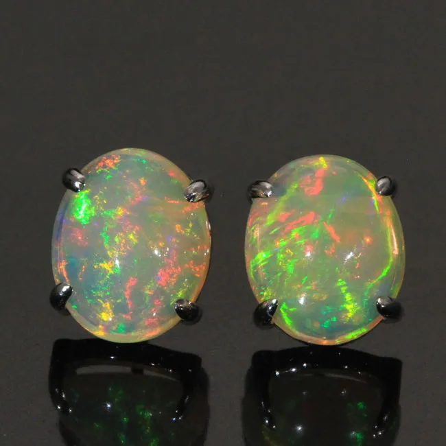 vendorunknown 14k White Gold Oval Cabochon Opal Stud Earrings 418 Carats Earrings vendorunknown 14k White Gold Oval Cabochon Opal Stud Earrings 418 Carats Earrings