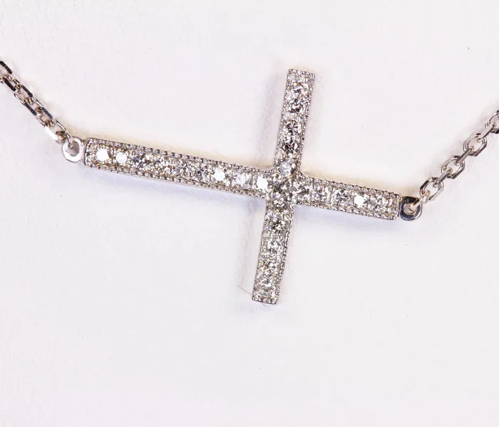 vendorunknown Necklaces White Gold Diamond Cross Necklace