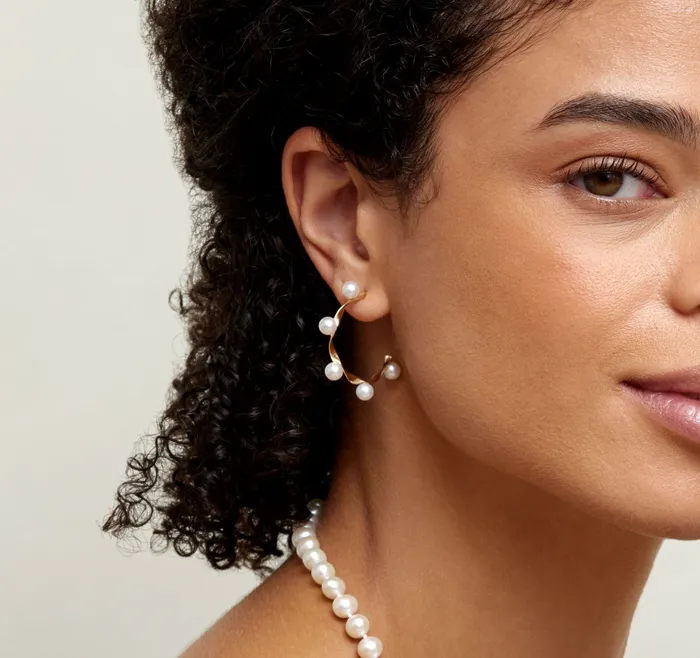 White Freshwater Cultured Pearl Hoop Kinsley Earrings SPT Earrings White Freshwater Cultured Pearl Hoop Kinsley Earrings SPT Earrings