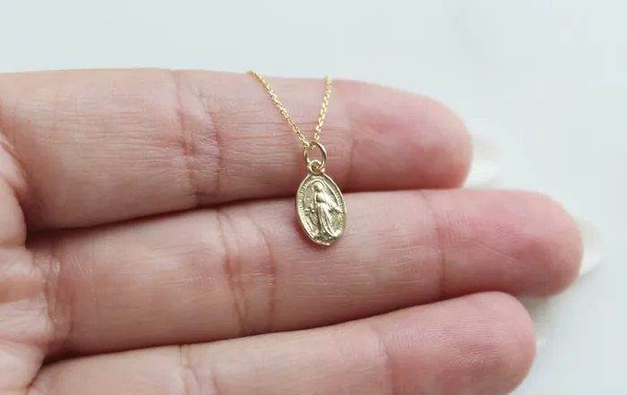 14k Gold Miraculous Medal Necklace TheLittleCatholic Necklaces