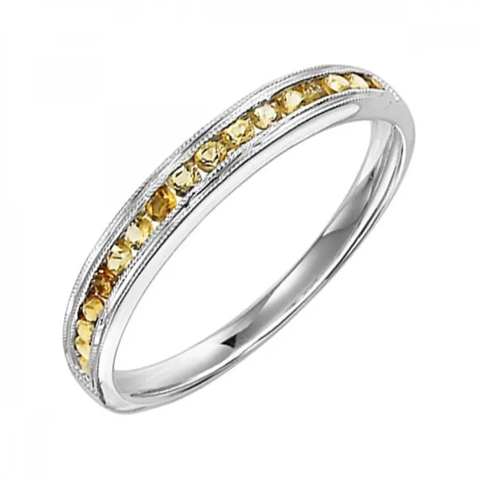14K White Gold Mix Channel Citrine Band International Diamond Center Rings