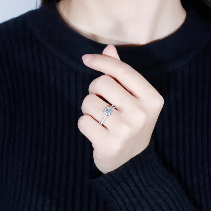 14k White Gold Rings for Women 14k White Gold Moissanite Ring 1ct Center Stone Luxus Moissanite Rings Jewelry Rings