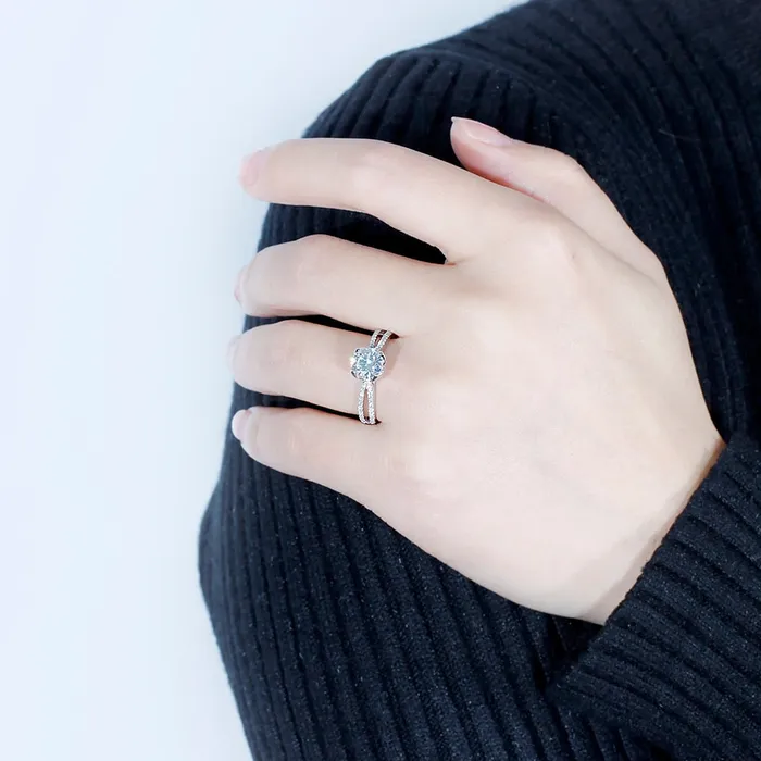 14k White Gold Rings for Women 14k White Gold Moissanite Ring 1ct Center Stone Luxus Moissanite Rings Jewelry Rings