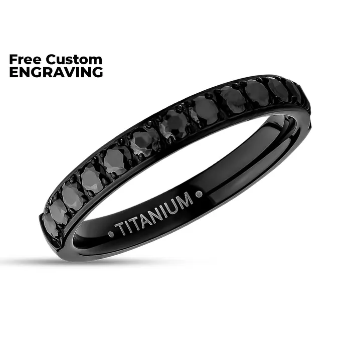 3mm Titanium Wedding Ring CZ Wedding Ring Black Titanium Ring Engagement Ring Clean Casting Jewelry Rings