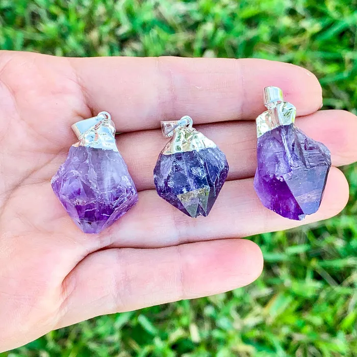 Amethyst Healing Pendant Necklace in Silver Magic Crystals Necklaces