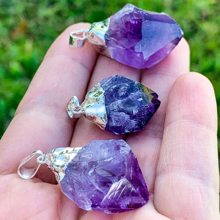 Amethyst Healing Pendant Necklace in Silver Magic Crystals Necklaces