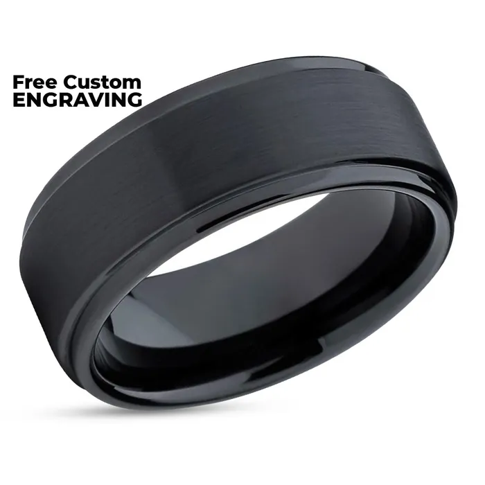 Black Wedding Band Black Tungsten Ring Tungsten Wedding Ring Engagement Ring Clean Casting Jewelry Rings