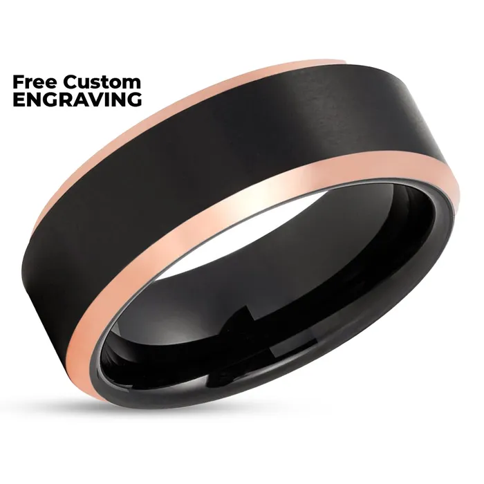 Black Zirconium Ring Wedding Band Rose Gold Black Wedding Band Zirconium Ring Clean Casting Jewelry Rings