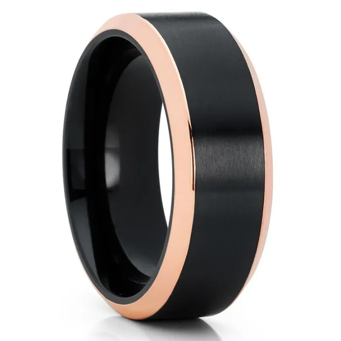 Black Zirconium Ring Wedding Band Rose Gold Black Wedding Band Zirconium Ring Clean Casting Jewelry Rings