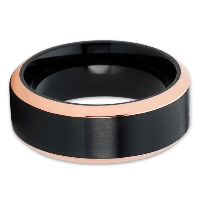 Black Zirconium Ring Wedding Band Rose Gold Black Wedding Band Zirconium Ring Clean Casting Jewelry Rings