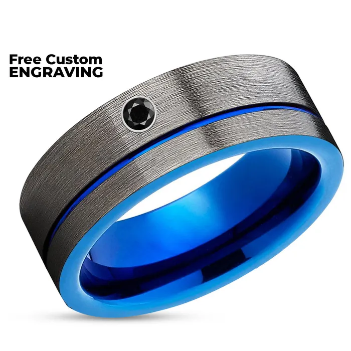 Blue Tungsten Ring Gunmetal Wedding Ring Black Tungsten Ring Anniversary Ring Clean Casting Jewelry Rings