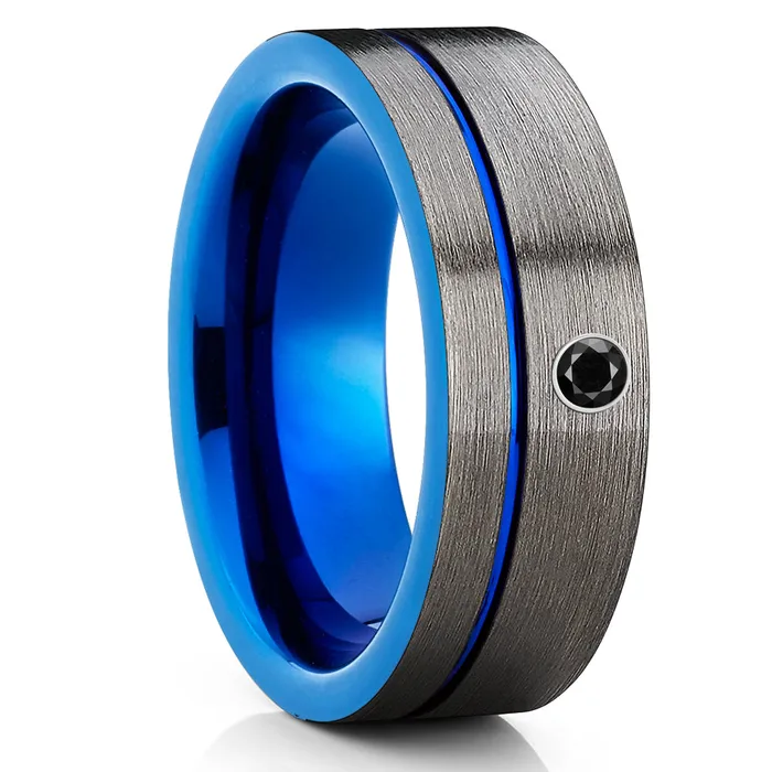 Blue Tungsten Ring Gunmetal Wedding Ring Black Tungsten Ring Anniversary Ring Clean Casting Jewelry Rings