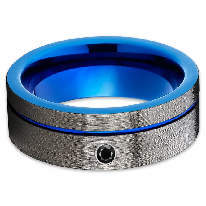 Blue Tungsten Ring Gunmetal Wedding Ring Black Tungsten Ring Anniversary Ring Clean Casting Jewelry Rings