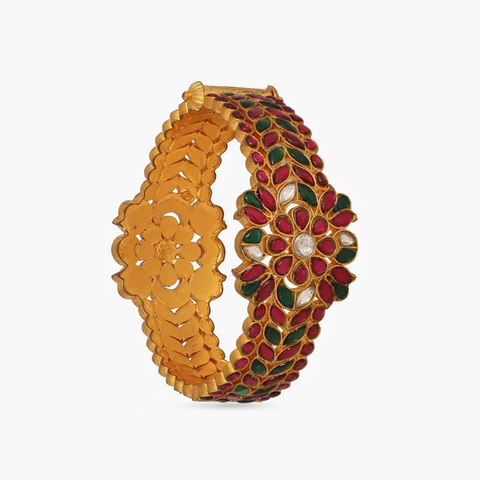 Bracelets SILVER Leafy Floral Classic Kempu Jadau Silver Bracelet