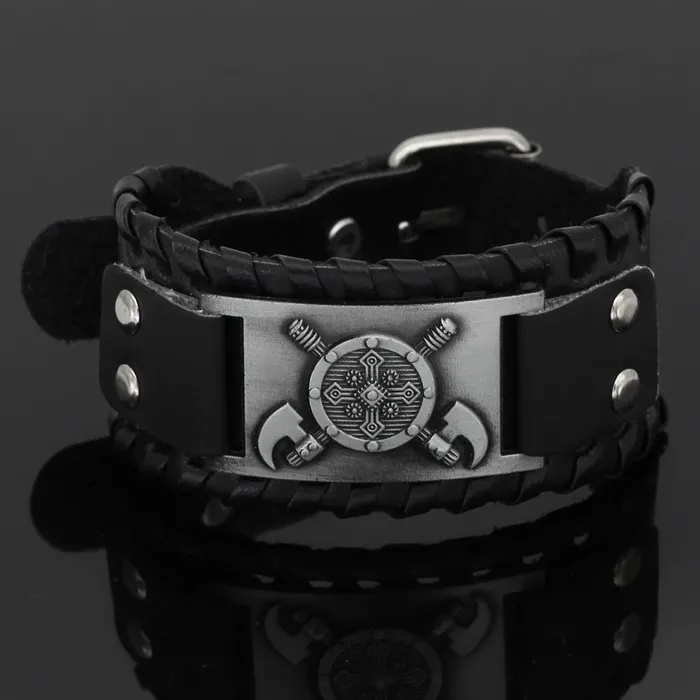 Bracelets VikingStore VIKING LEATHER BRACELET CROSS AXE