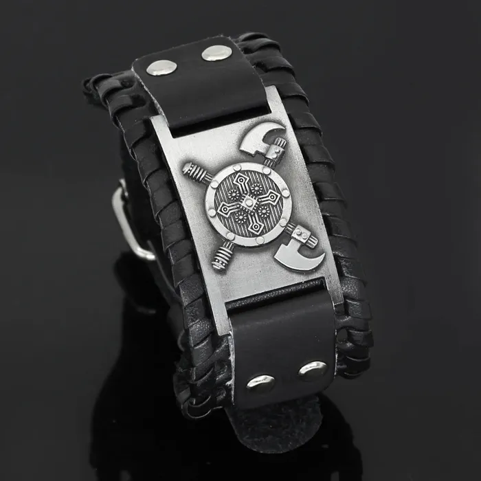 Bracelets VikingStore VIKING LEATHER BRACELET CROSS AXE