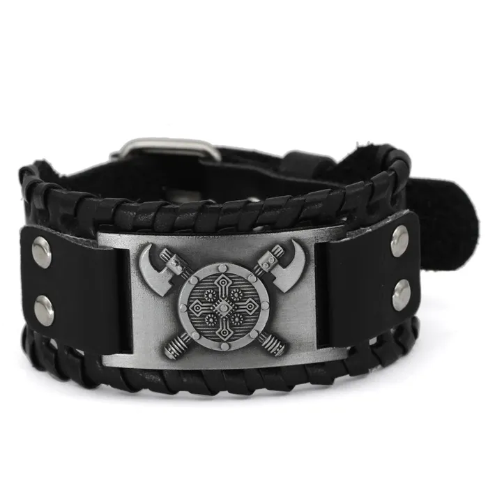 Bracelets VikingStore VIKING LEATHER BRACELET CROSS AXE