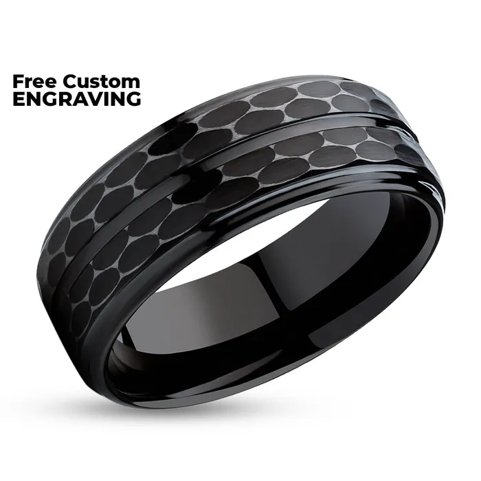 Clean Casting Jewelry Black Tungsten Ring 8mm Wedding Ring Hammered Black Tungsten Ring Black Wedding Ring Rings