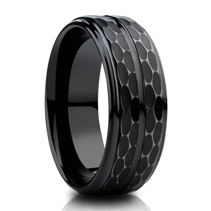 Clean Casting Jewelry Black Tungsten Ring 8mm Wedding Ring Hammered Black Tungsten Ring Black Wedding Ring Rings
