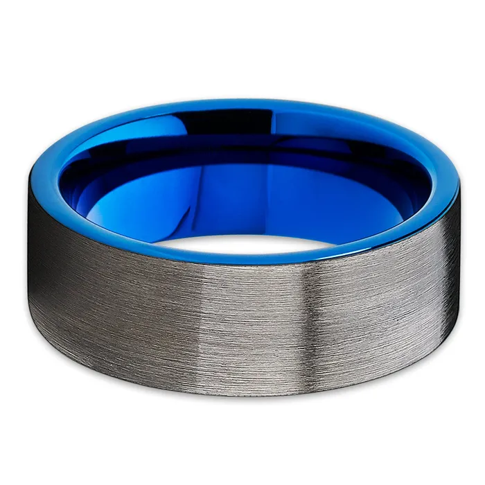 Clean Casting Jewelry Blue Wedding Band Tungsten Wedding Ring Gunmetal Wedding Ring Brush Ring Rings