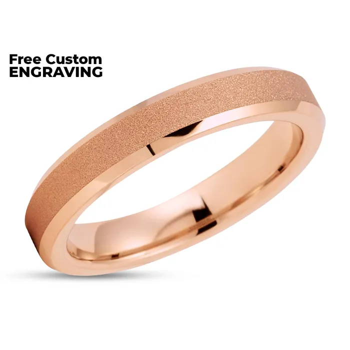 Clean Casting Jewelry Rings 4mm Rose Gold Tungsten Ring Rose Gold Tungsten Band Womens Ring