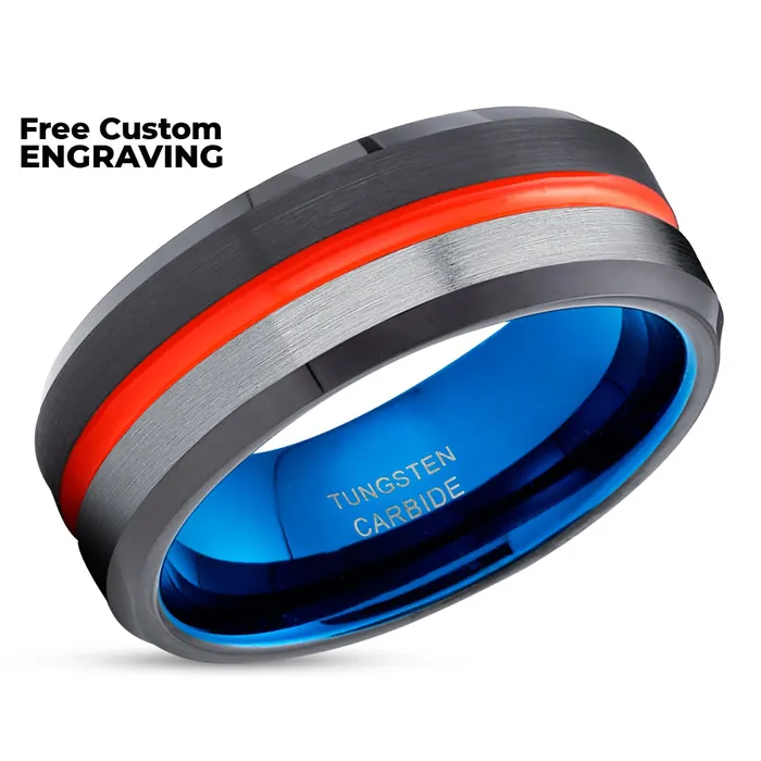 Clean Casting Jewelry Rings Black Tungsten Ring Orange Wedding Ring Tungsten Wedding Band Orange Ring Blue Ring