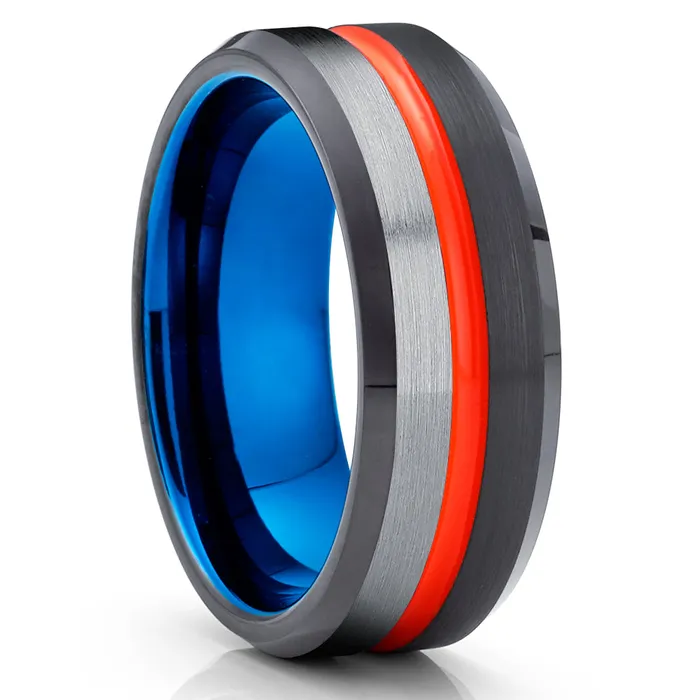 Clean Casting Jewelry Rings Black Tungsten Ring Orange Wedding Ring Tungsten Wedding Band Orange Ring Blue Ring