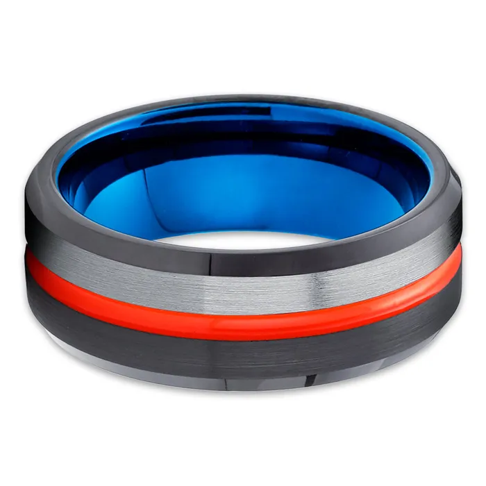 Clean Casting Jewelry Rings Black Tungsten Ring Orange Wedding Ring Tungsten Wedding Band Orange Ring Blue Ring