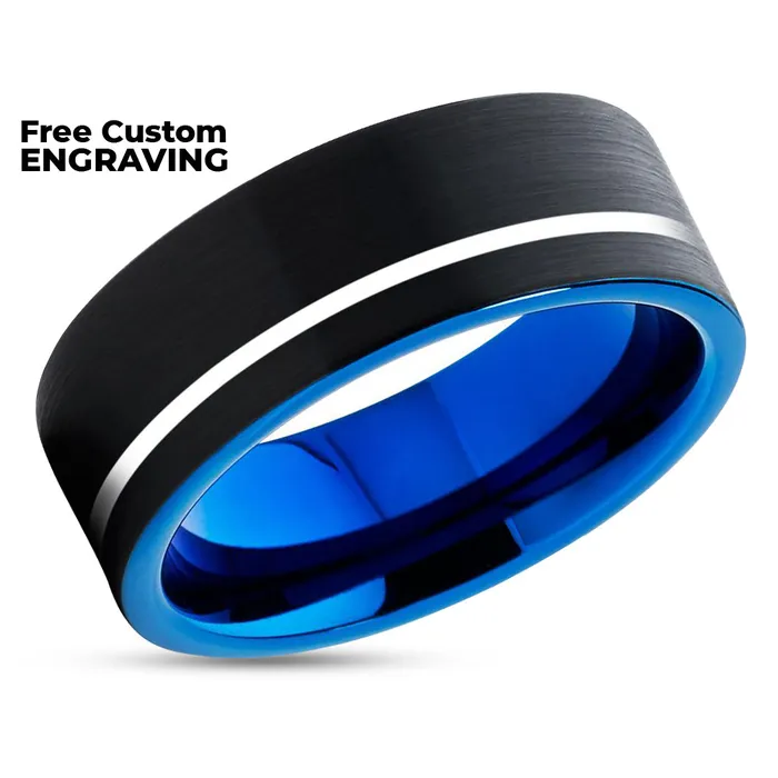 Clean Casting Jewelry Rings Blue Tungsten Wedding Band Black Tungsten Ring Blue Wedding Ring Tungsten Band