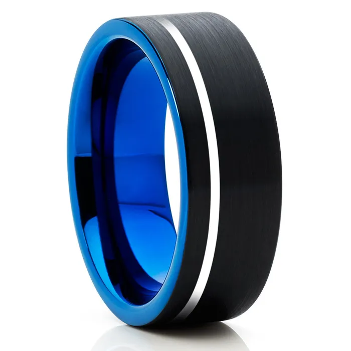 Clean Casting Jewelry Rings Blue Tungsten Wedding Band Black Tungsten Ring Blue Wedding Ring Tungsten Band