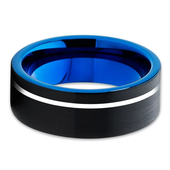 Clean Casting Jewelry Rings Blue Tungsten Wedding Band Black Tungsten Ring Blue Wedding Ring Tungsten Band
