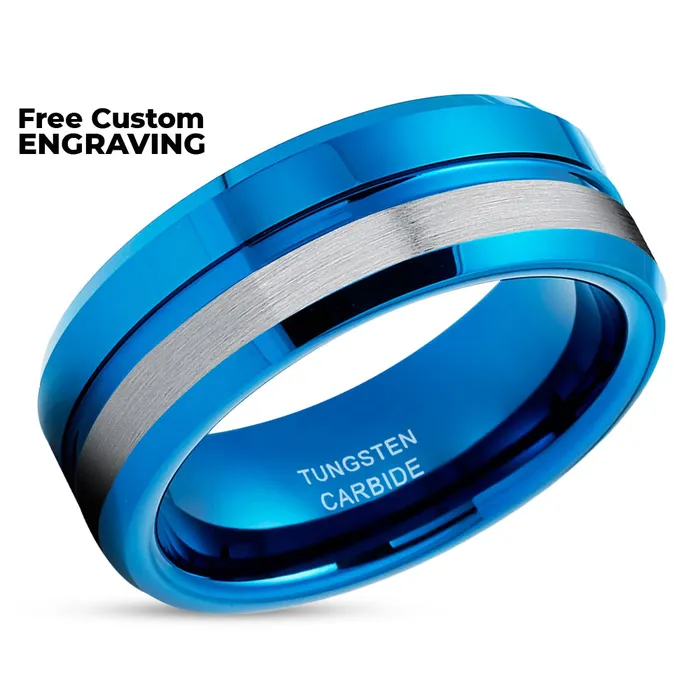 Clean Casting Jewelry Rings Blue Tungsten Wedding Ring 8mm Wedding Ring Blue Tungsten Ring Blue Ring