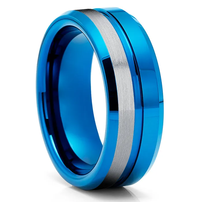 Clean Casting Jewelry Rings Blue Tungsten Wedding Ring 8mm Wedding Ring Blue Tungsten Ring Blue Ring