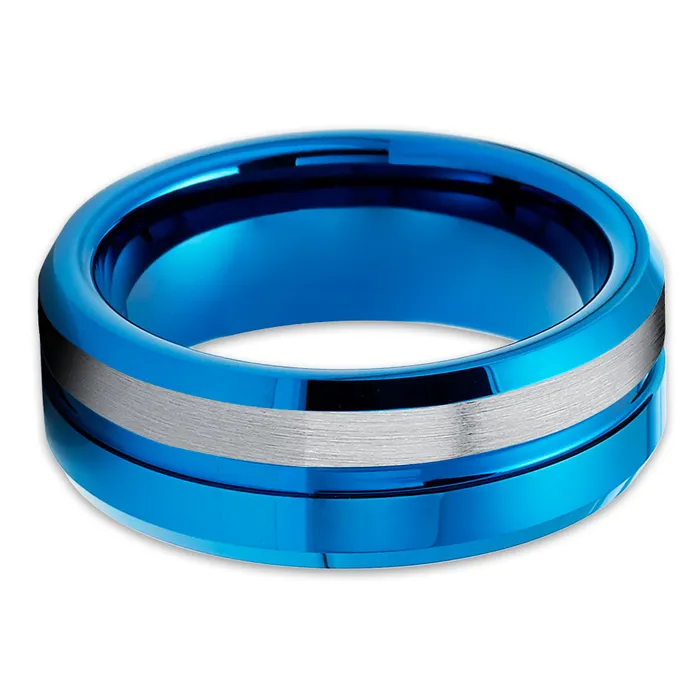 Clean Casting Jewelry Rings Blue Tungsten Wedding Ring 8mm Wedding Ring Blue Tungsten Ring Blue Ring