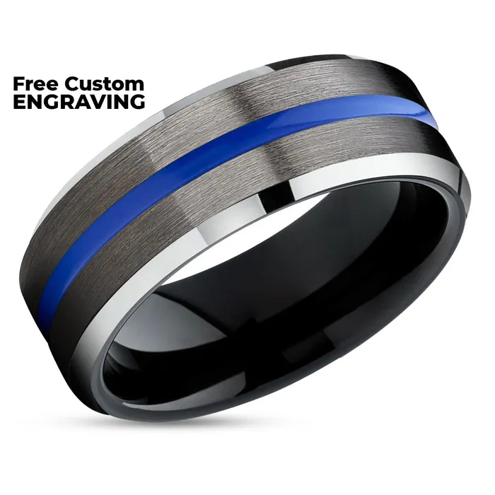Clean Casting Jewelry Rings Gunmetal Wedding Band Blue Wedding Ring Black Wedding Ring Tungsten Ring