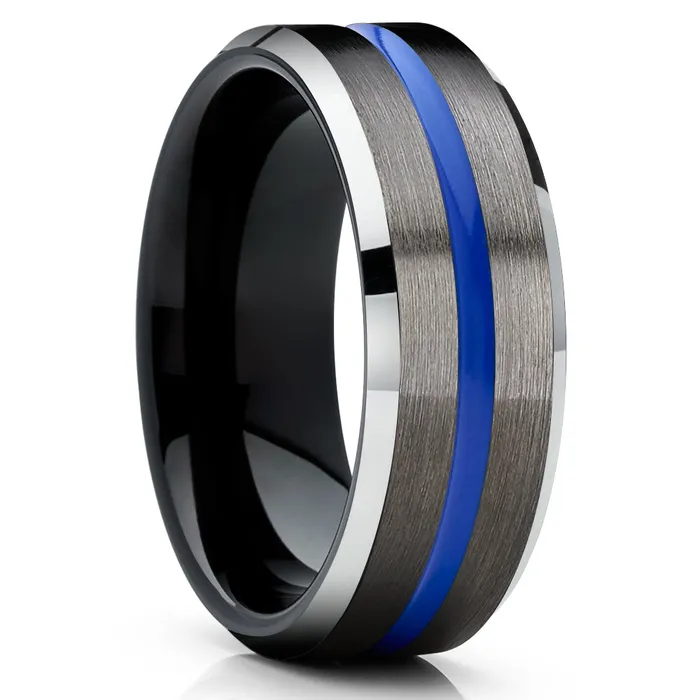 Clean Casting Jewelry Rings Gunmetal Wedding Band Blue Wedding Ring Black Wedding Ring Tungsten Ring