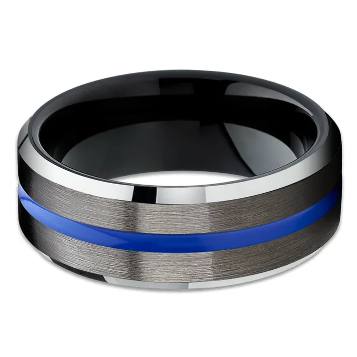 Clean Casting Jewelry Rings Gunmetal Wedding Band Blue Wedding Ring Black Wedding Ring Tungsten Ring